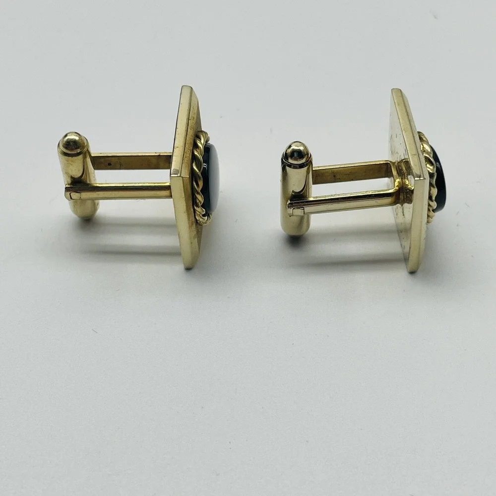 MARX SPRINGFIELD Cufflinks Gold Tone Genuine Onyx Original Box Vintage Set